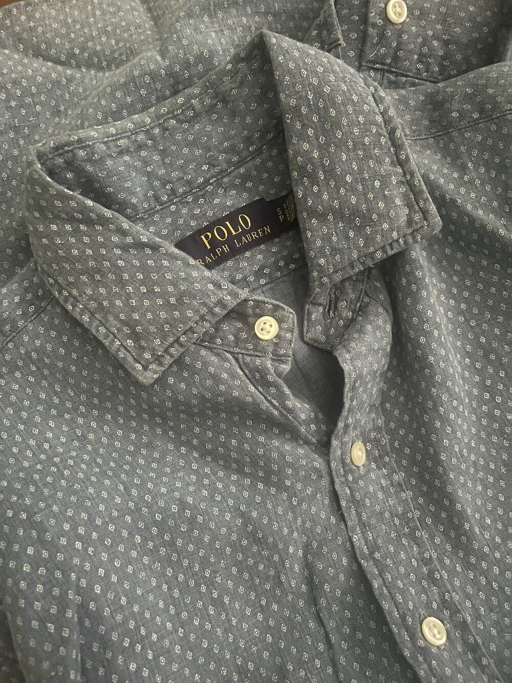 Polo Ralph Lauren Linen Shirt Mens Small Blue Abstract